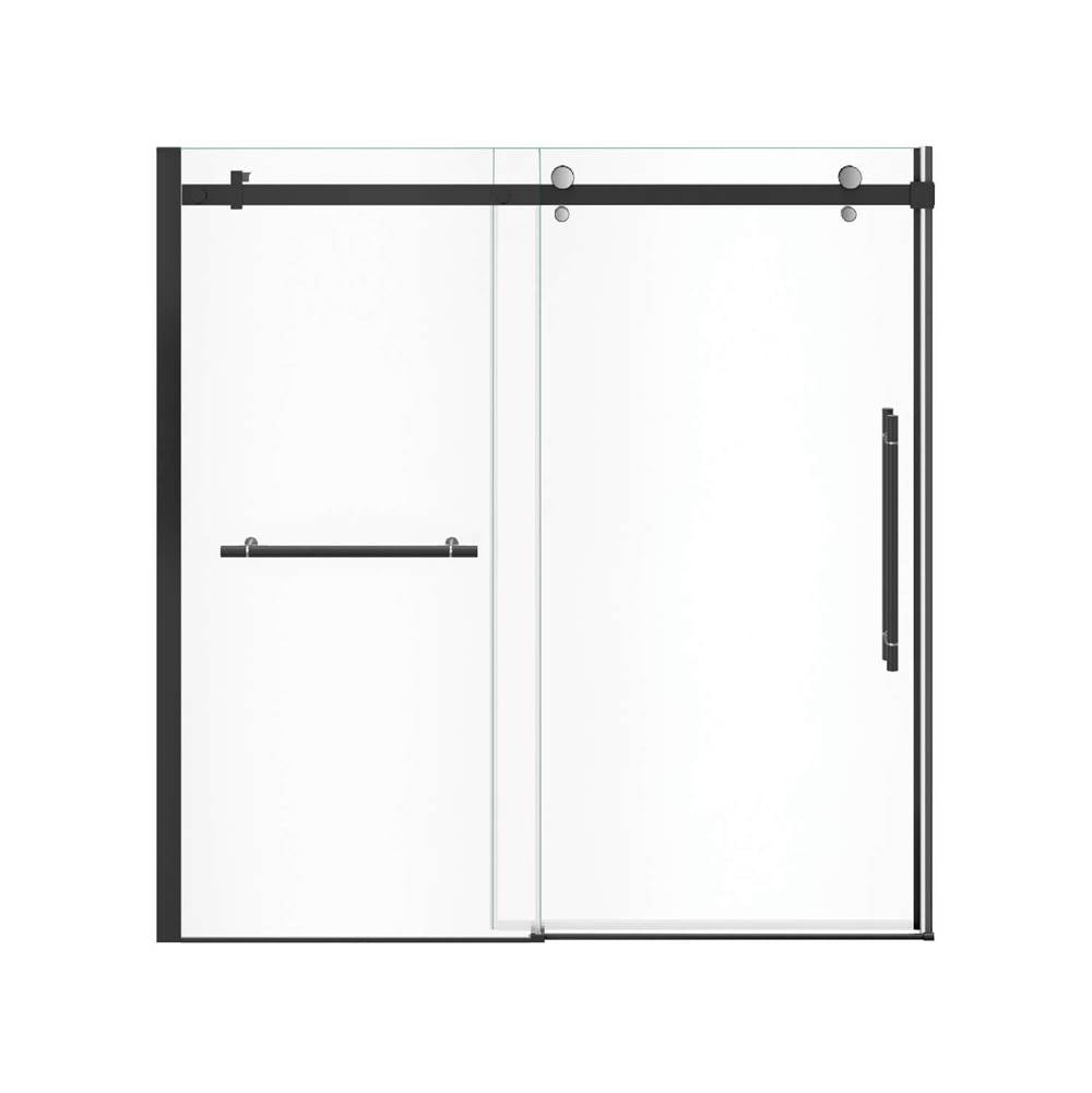 Vela 56.5-59 x 59 in. 8 mm Sliding Tub Door with Towel Bar for Alcove Installation with Clear glass in Matte Black and Chrome