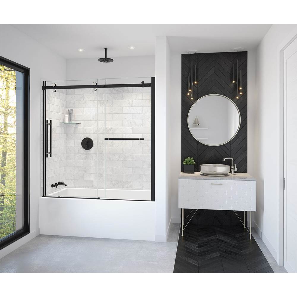 Maax - Vela 56.5-59 x 59 in. 8 mm Sliding Tub Door with Towel Bar for Alcove Installation with Clear glass in Matte Black and Brushed Nickel