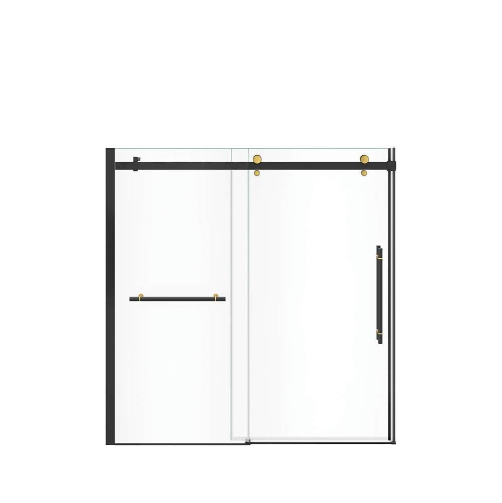 Vela 56.5-59 x 59 in. 8 mm Sliding Tub Door with Towel Bar for Alcove Installation with Clear glass in Matte Black and Brushed Gold