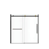 Vela 56.5-59 x 59 in. 8 mm Sliding Tub Door with Towel Bar for Alcove Installation with Clear glass in Matte Black and Brushed Gold