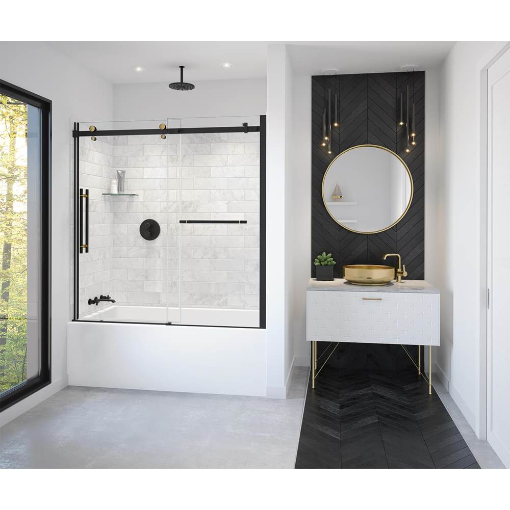 Maax - Vela 56.5-59 x 59 in. 8 mm Sliding Tub Door with Towel Bar for Alcove Installation with Clear glass in Matte Black and Brushed Gold