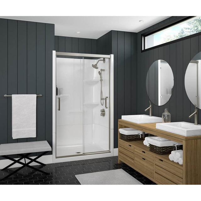 Maax - Incognito 74 39-42 x 74 in. 8mm Bypass Shower Door for Alcove Installation with Clear glass in Brushed Nickel