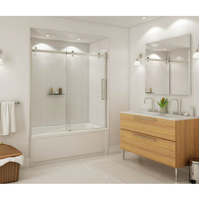 Maax - Halo 56.5-59 x 59 in. 8 mm Sliding Tub Door for Alcove Installation with Clear glass in Brushed Nickel