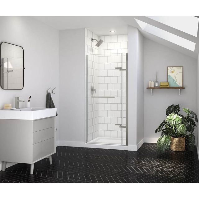 Maax - Reveal Sleek 71 32 1/2-35 1/2 x 71 1/2 in. 8mm Pivot Shower Door for Alcove Installation with Clear glass in Brushed Nickel