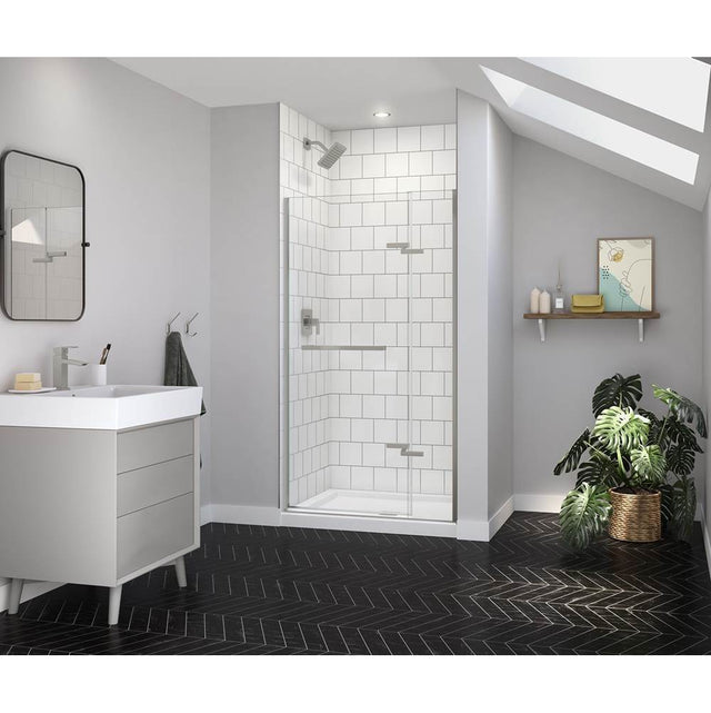 Maax - Reveal Sleek 71 38-41 x 71 1/2 in. 8mm Pivot Shower Door for Alcove Installation with Clear glass in Brushed Nickel