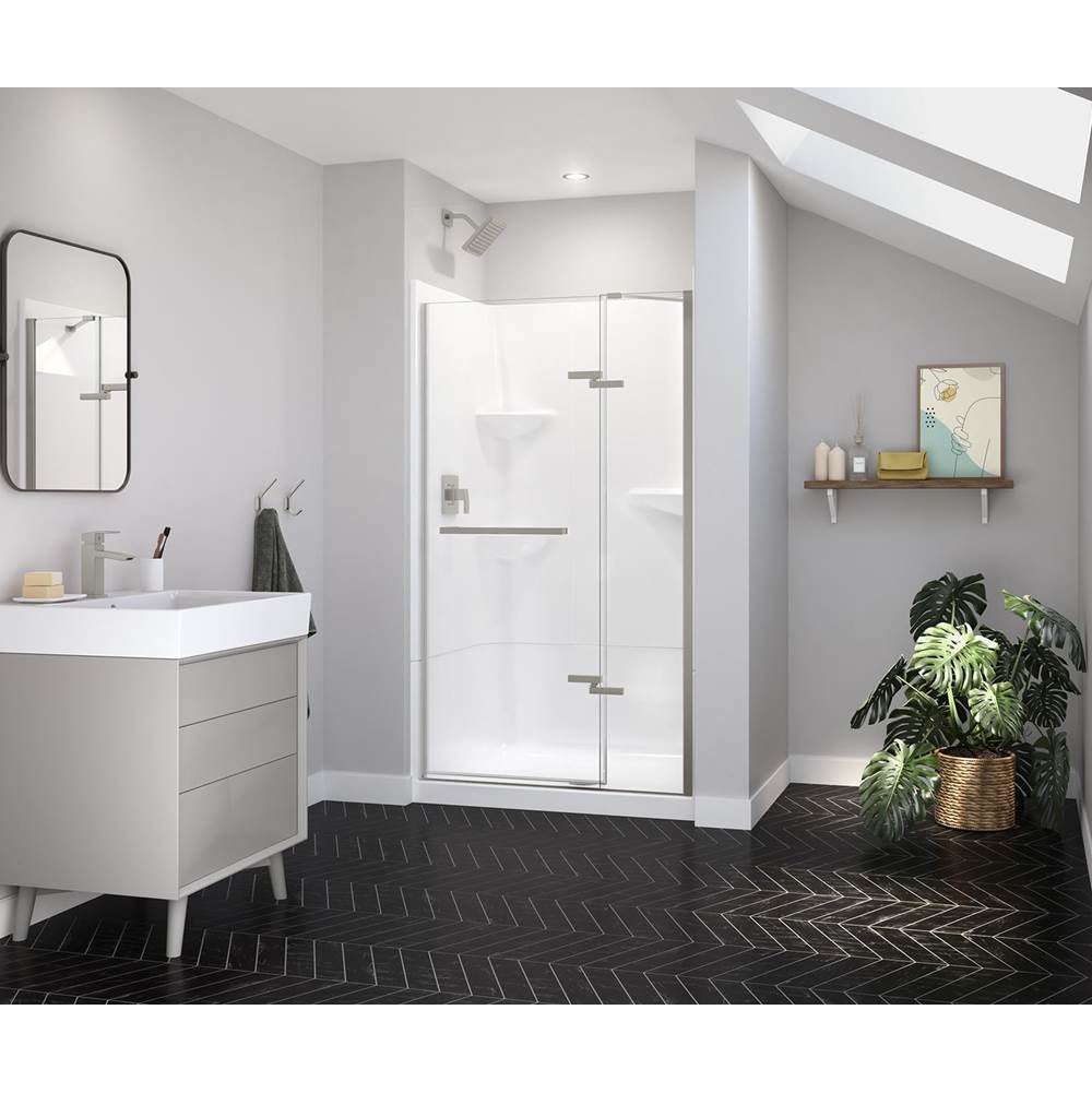 Maax - Reveal Sleek 71 41 1/2-44 1/2 x 71 1/2 in. 8mm Pivot Shower Door for Alcove Installation with Clear glass in Brushed Nickel