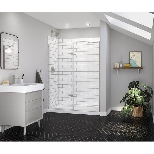 Maax - Reveal Sleek 71 56-59 x 71 1/2 in. 8mm Pivot Shower Door for Alcove Installation with Clear glass in Brushed Nickel