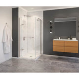 Capella 78 32.5-35.5 x 78 in. 8 mm Pivot Shower Door for Alcove Installation with GlassShield glass in Brushed Nickel
