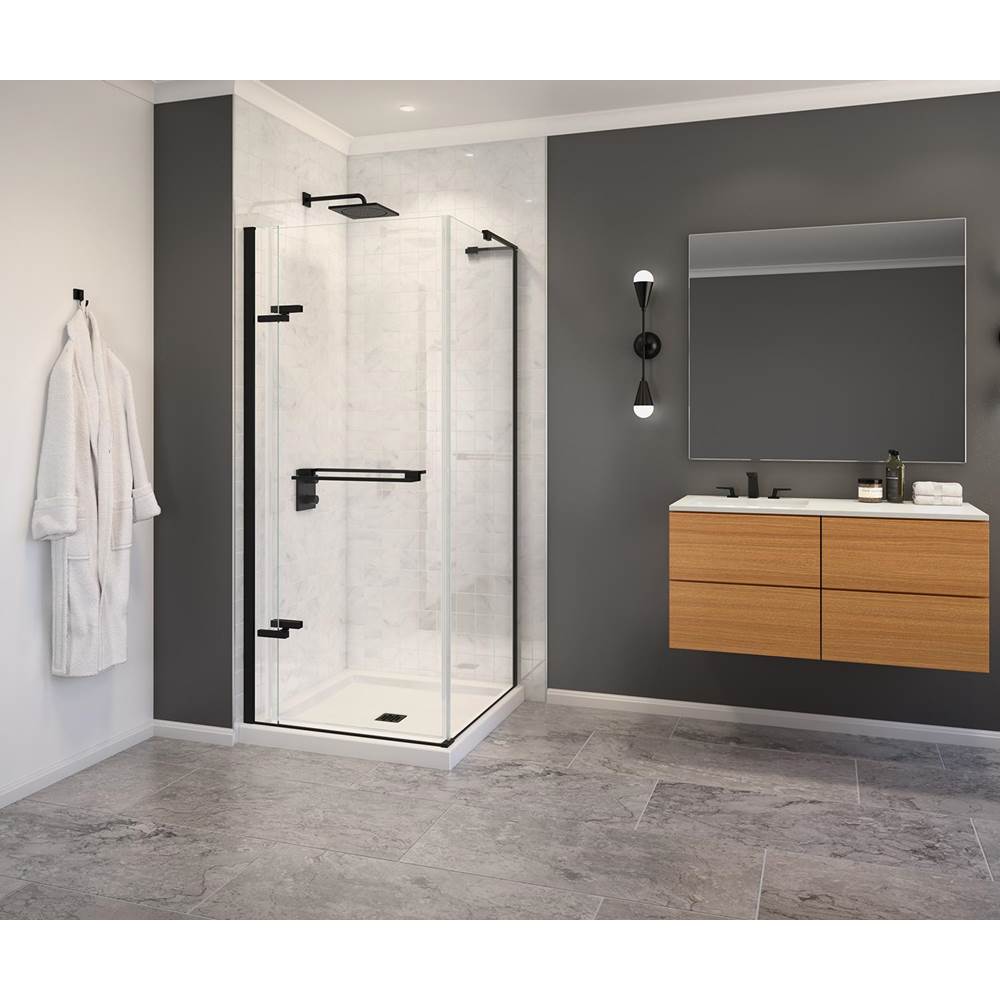 Capella 78 32.5-35.5 x 78 in. 8 mm Pivot Shower Door for Alcove Installation with GlassShield glass in Matte Black