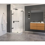 Capella 78 32.5-35.5 x 78 in. 8 mm Pivot Shower Door for Alcove Installation with GlassShield glass in Matte Black