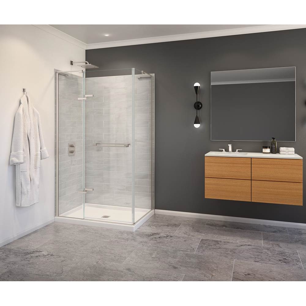 Capella 78 44-47 x 78 in. 8 mm Pivot Shower Door for Alcove Installation with GlassShield glass in Brushed Nickel