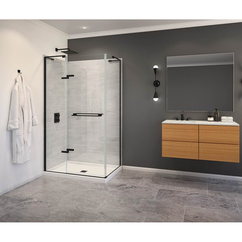 Capella 78 44-47 x 78 in. 8 mm Pivot Shower Door for Alcove Installation with GlassShield glass in Matte Black