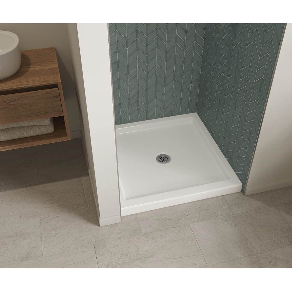 B3Round 3636 Acrylic Alcove Shower Base in White with Center Drain