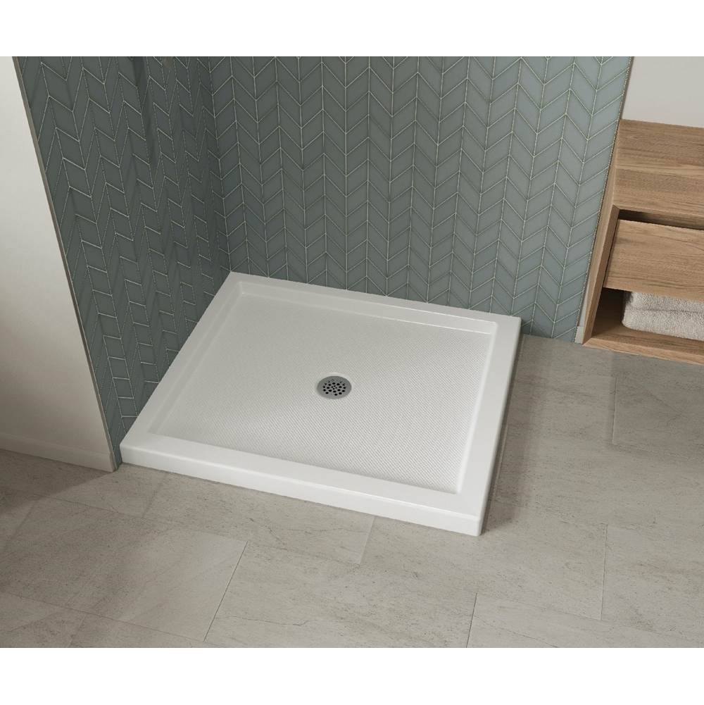 B3Round 4832 Acrylic Corner Left Shower Base in White with Anti-slip Bottom with Center Drain