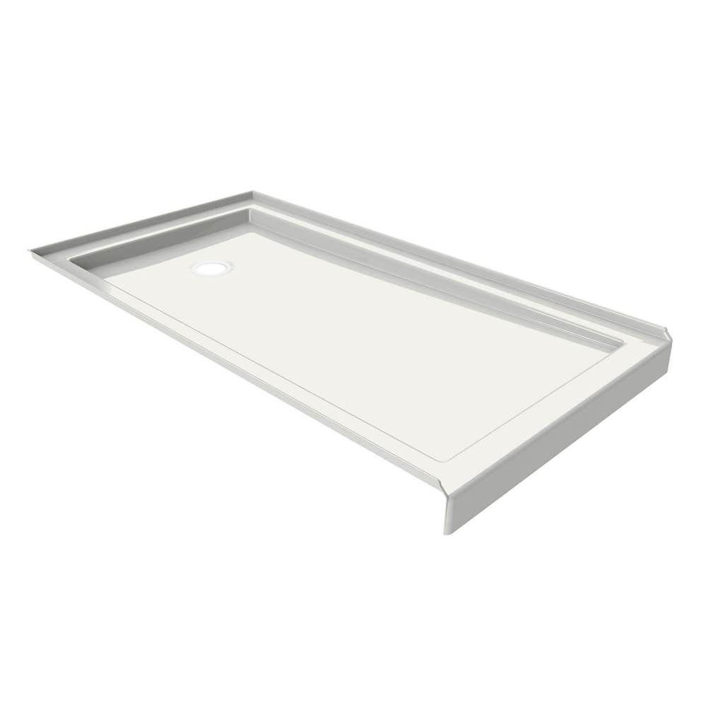 B3Round 6036 Acrylic Alcove Deep Shower Base in White with Back End Drain