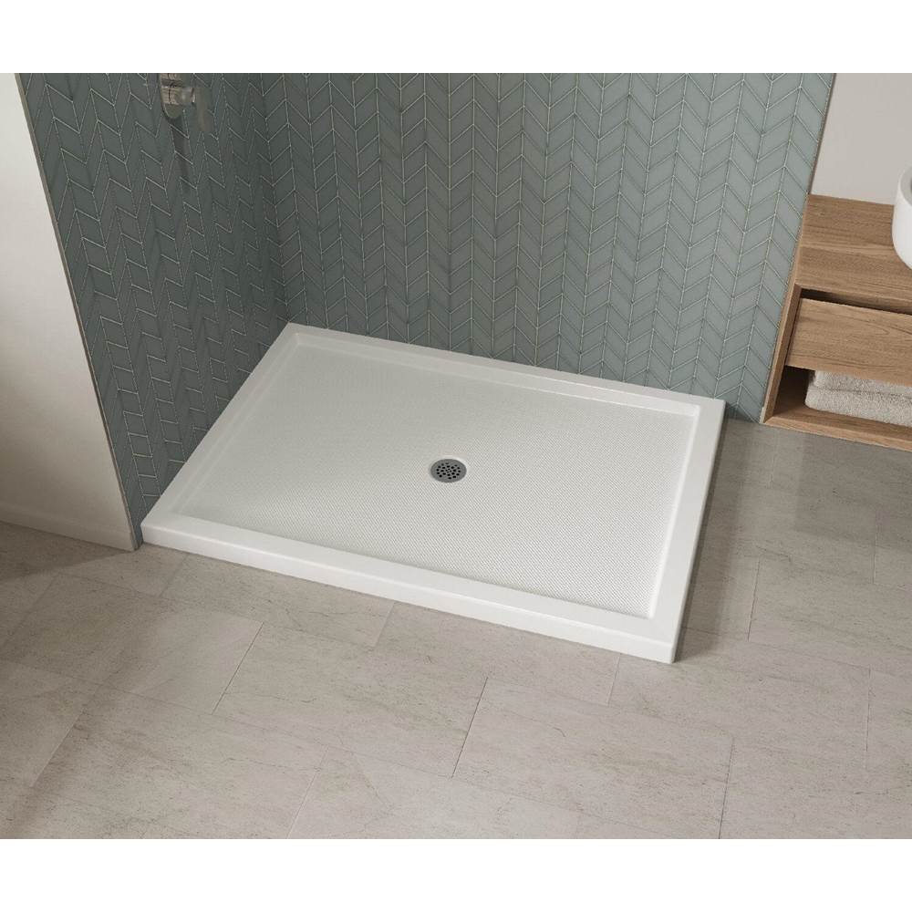 B3Round 6042 Acrylic Corner Left Shower Base in White with Anti-slip Bottom with Center Drain