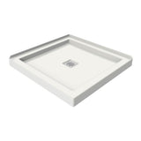 B3Square 3636 Acrylic Corner Left or Right Shower Base in White with Center Drain