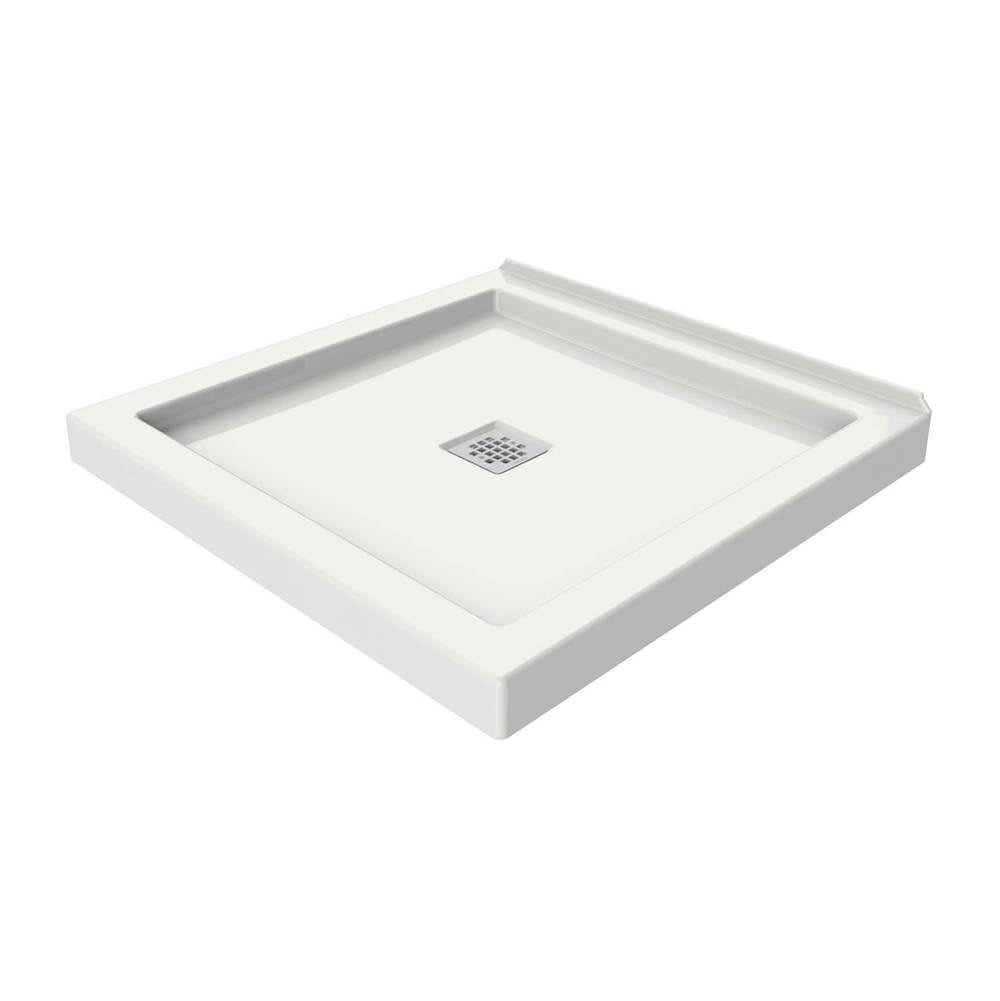 B3Square 3636 Acrylic Wall Mounted Shower Base in White with Center Drain