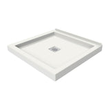B3Square 3636 Acrylic Wall Mounted Shower Base in White with Center Drain