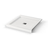B3Square 3636 Acrylic Corner Left or Right Shower Base in White with Anti-slip Bottom with Center Drain