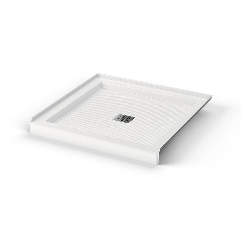 B3Square 3636 Acrylic Alcove Shower Base in White with Anti-slip Bottom with Center Drain