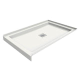B3Square 4832 Acrylic Alcove Deep Shower Base in White with Center Drain
