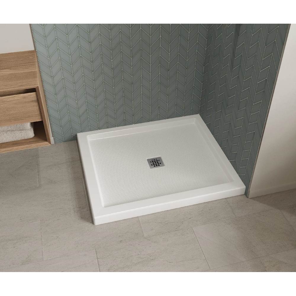 B3Square 4832 Acrylic Corner Right Shower Base in White with Anti-slip Bottom with Center Drain
