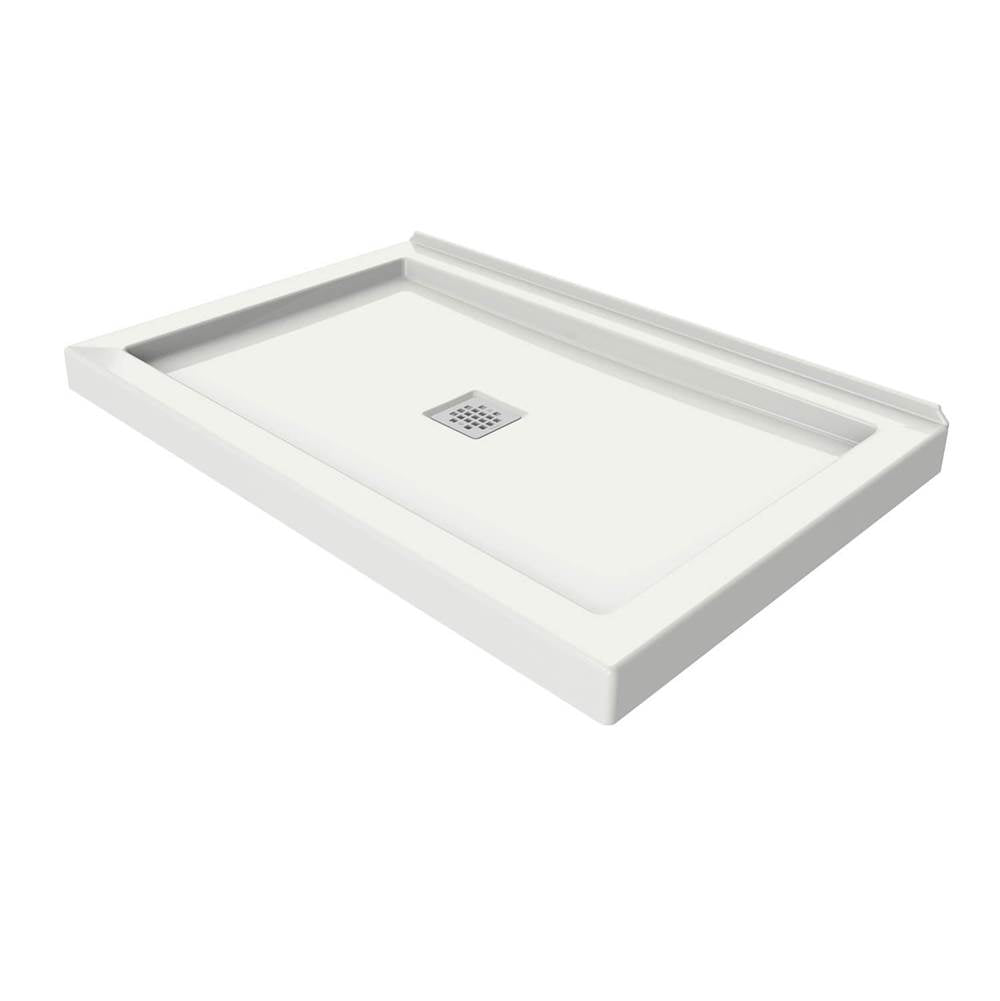B3Square 4834 Acrylic Wall Mounted Shower Base in White with Center Drain