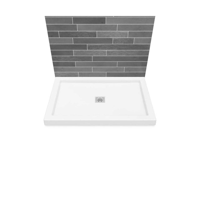 Maax - B3Square 4834 Acrylic Wall Mounted Shower Base in White with Center Drain - White