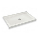 B3Square 4836 Acrylic Corner Left Shower Base in White with Anti-slip Bottom with Center Drain