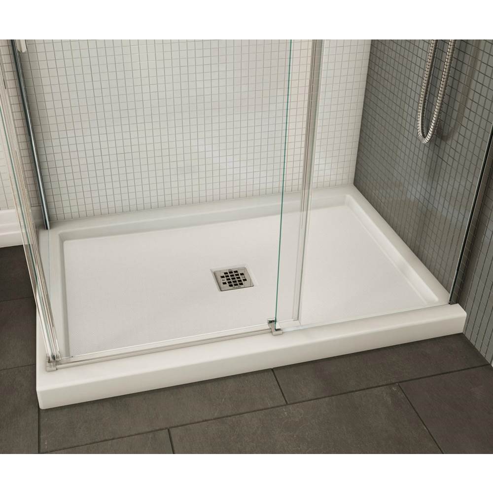 B3Square 4836 Acrylic Corner Right Shower Base in White with Anti-slip Bottom with Center Drain