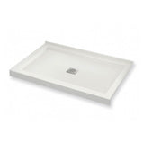 B3Square 4836 Acrylic Corner Right Shower Base in White with Anti-slip Bottom with Center Drain