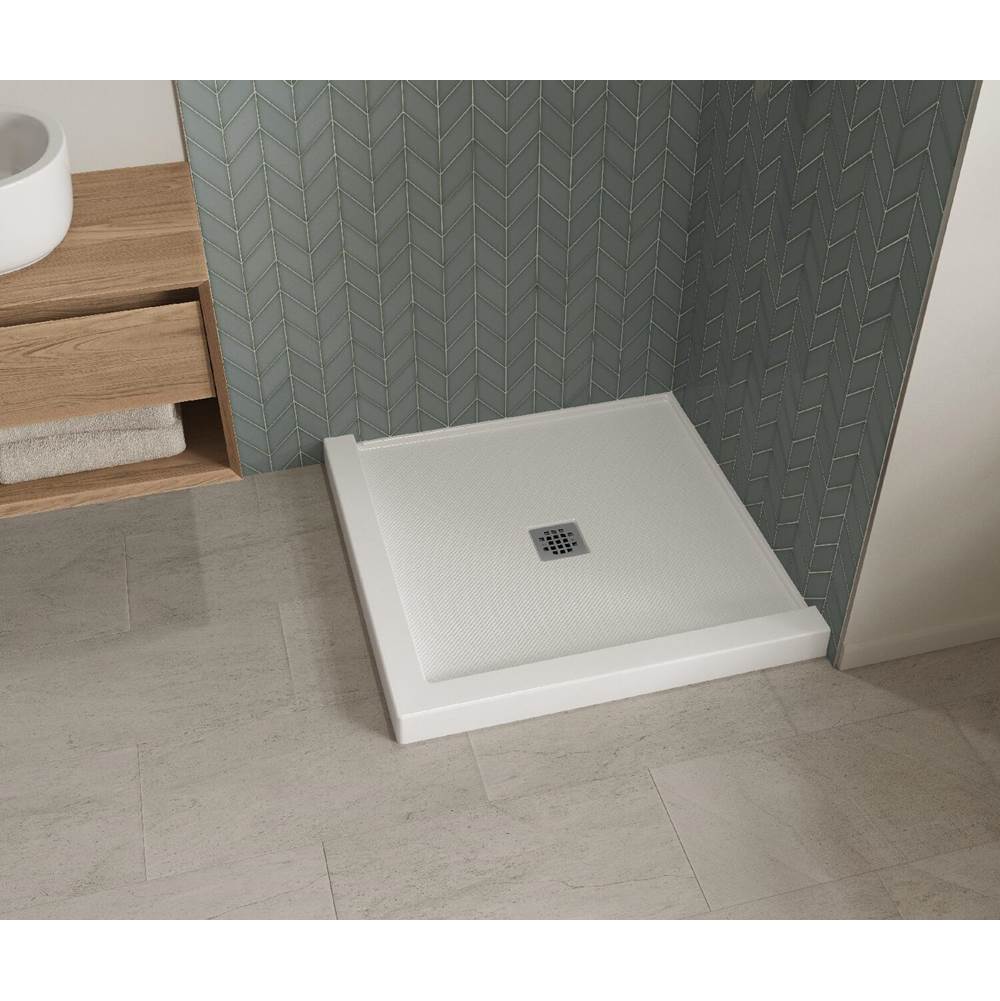 B3X 3636 Acrylic Corner Left or Right Shower Base with Anti-slip Bottom with Center Drain in White