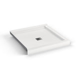 B3X 3636 Acrylic Corner Left or Right Shower Base with Anti-slip Bottom with Center Drain in White