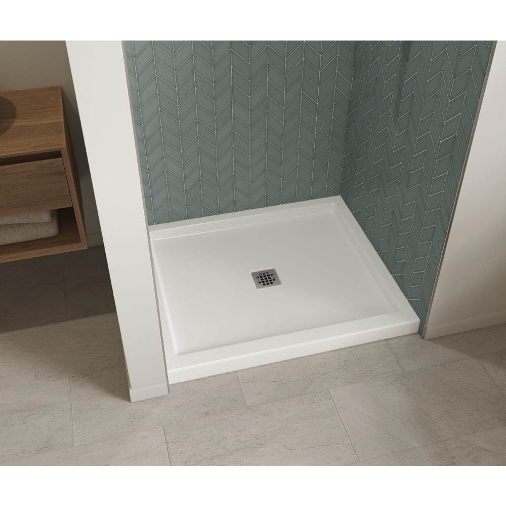 B3Square 4236 Acrylic Alcove Shower Base in White with Center Drain