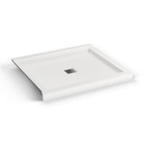B3Square 4236 Acrylic Corner Left Shower Base in White with Anti-slip Bottom with Center Drain