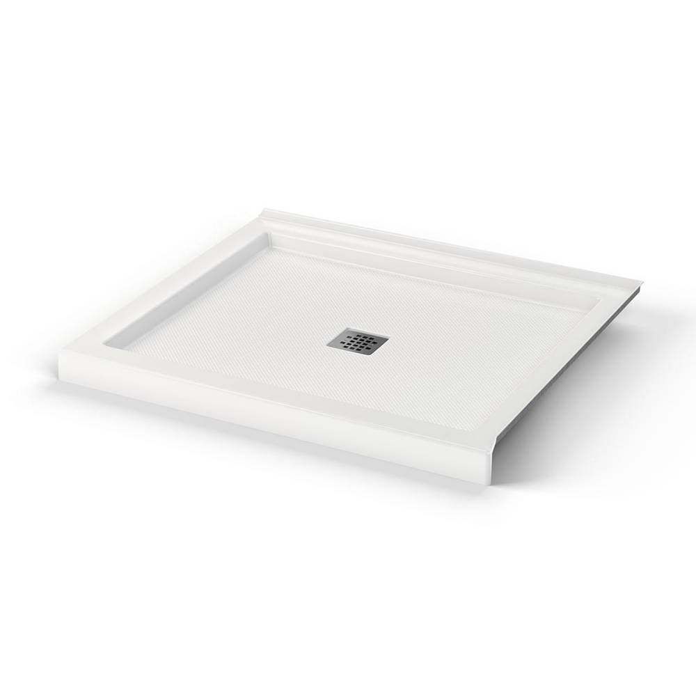 B3Square 4236 Acrylic Corner Right Shower Base in White with Anti-slip Bottom with Center Drain
