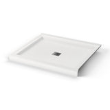 B3Square 4236 Acrylic Corner Right Shower Base in White with Anti-slip Bottom with Center Drain