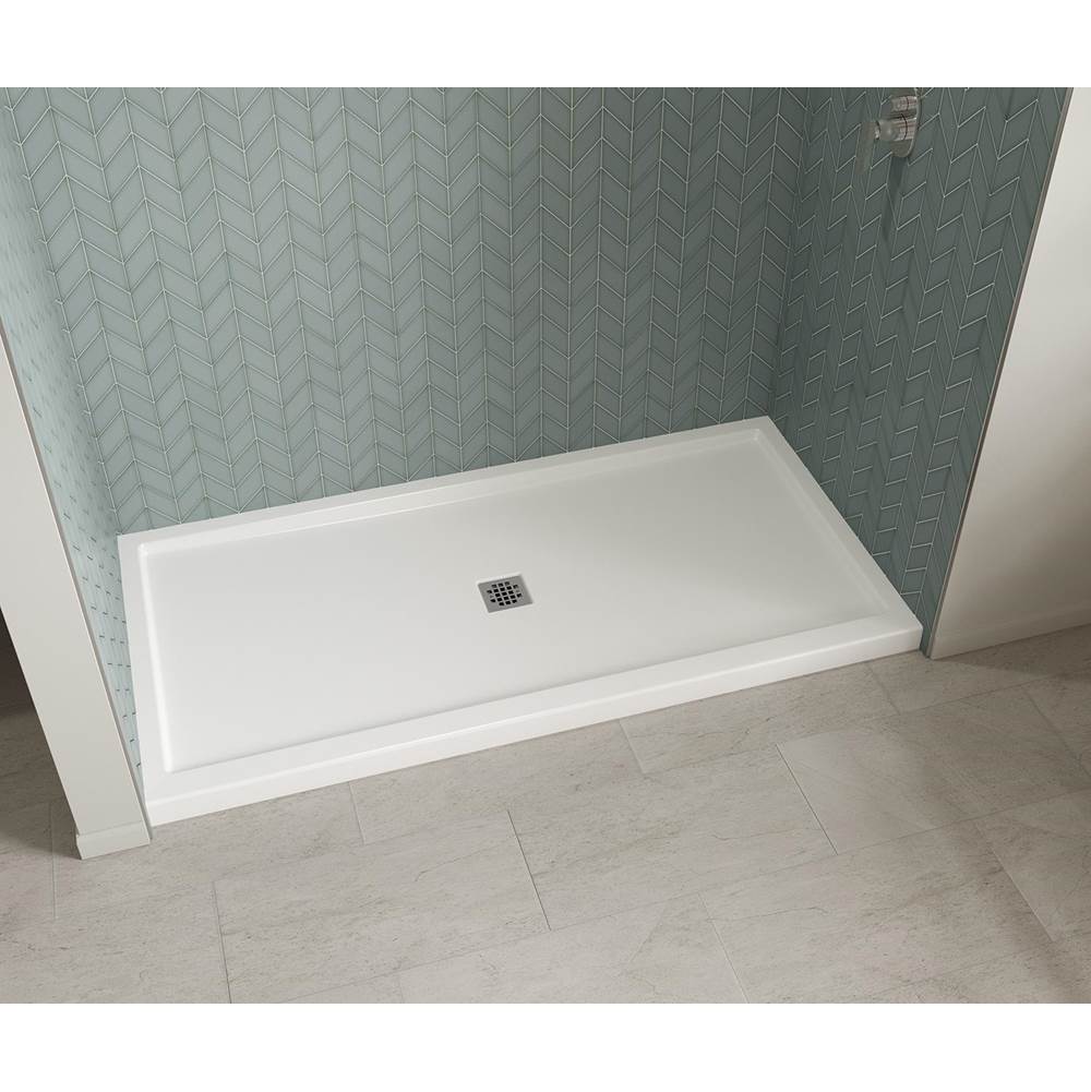 B3Square 7236 Acrylic Alcove Shower Base in White with Center Drain