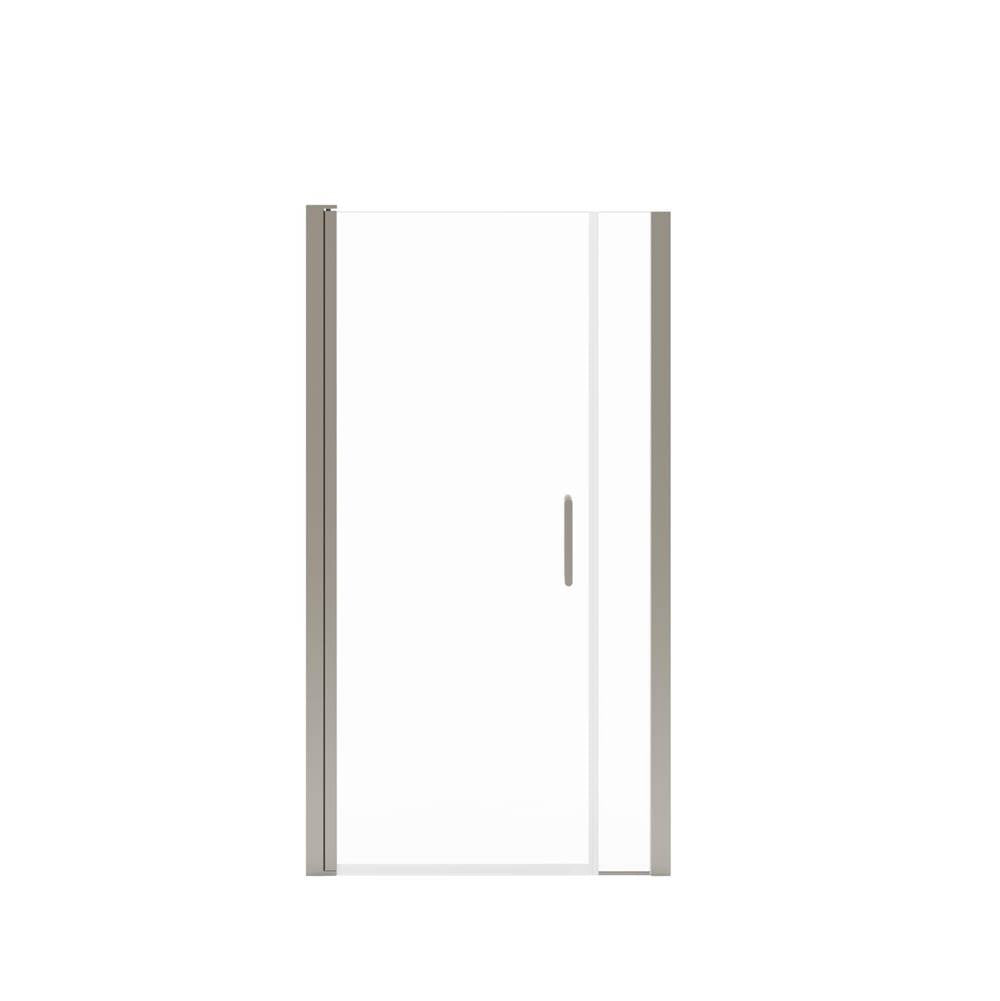 Manhattan 35-37 x 68 in. 6 mm Pivot Shower Door for Alcove Installation with Clear glass & Round Handle in Brushed Nickel