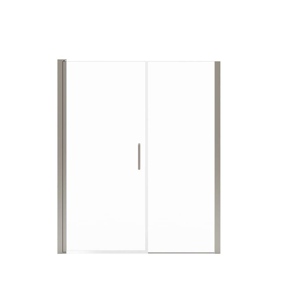 Manhattan 53-55 x 68 in. 6 mm Pivot Shower Door for Alcove Installation with Clear glass & Round Handle in Brushed Nickel