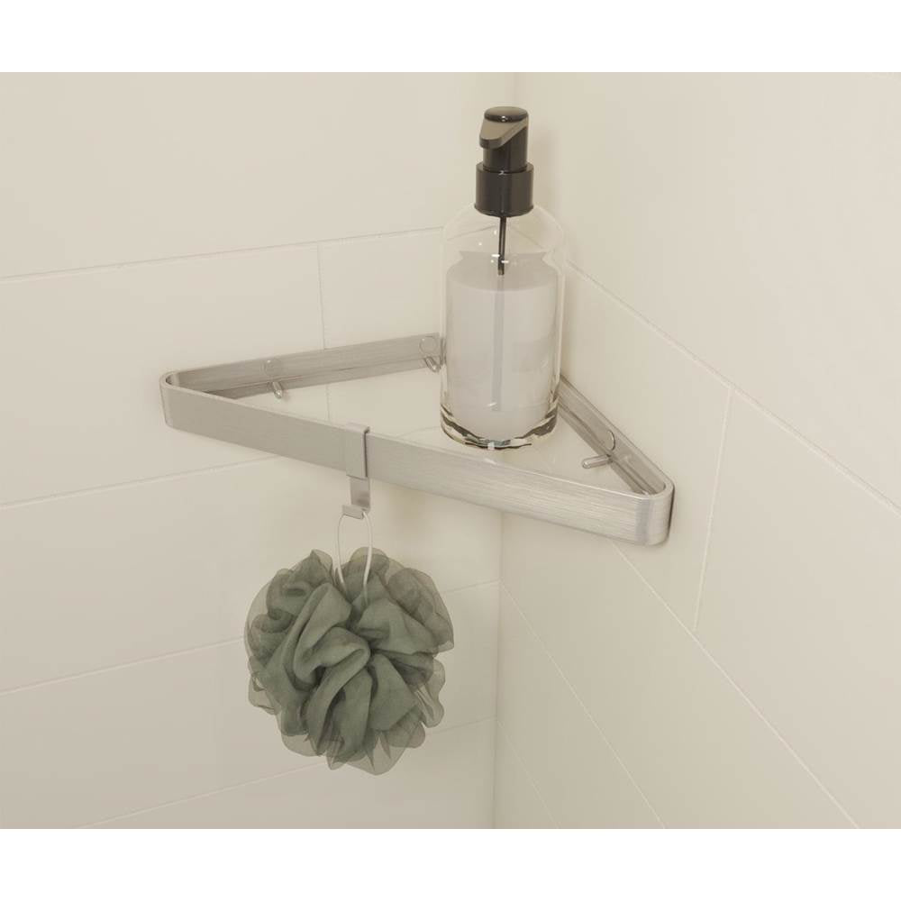 Manhattan Corner Shelf with Glass in Brushed Chrome