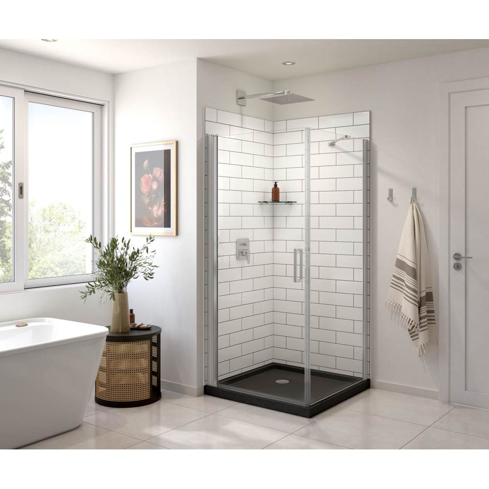 Manhattan Square 36 x 36 x 72 in. 6mm Pivot Shower Door for Corner Installation with Clear glass & Round Handle in Chrome