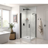 Manhattan Square 36 x 36 x 72 in. 6mm Pivot Shower Door for Corner Installation with Clear glass & Round Handle in Matte Black