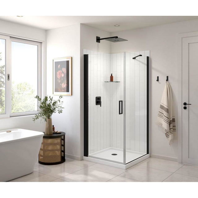 Maax - Manhattan Square 36 x 36 x 72 in. 6mm Pivot Shower Door for Corner Installation with Clear glass & Round Handle in Matte Black
