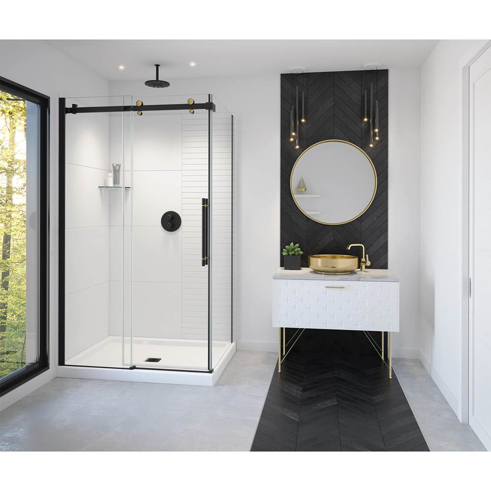 Vela 44.5-47 x 78.75 in. 8mm Sliding Shower Door for Alcove Installation with Clear glass in Matte Black and Brushed Gold