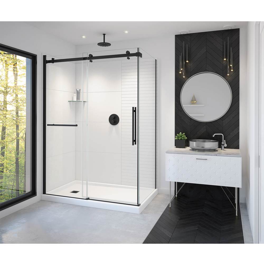 Vela 56.5-59 x 78.75 in. 8mm Sliding Shower Door with Towel Bar for Alcove Installation with Clear glass in Matte Black