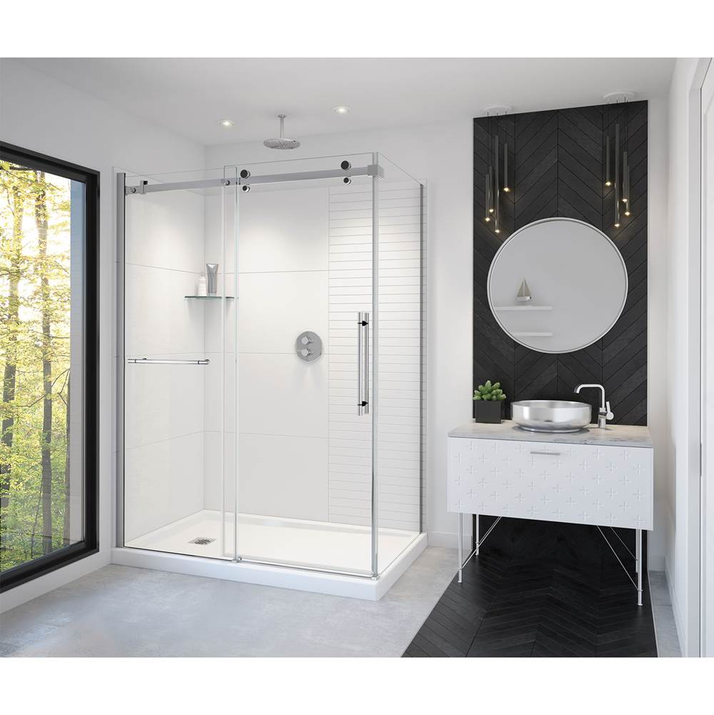 Vela 56.5-59 x 78.75 in. 8mm Sliding Shower Door with Towel Bar for Alcove Installation with Clear glass in Chrome and Matte Black
