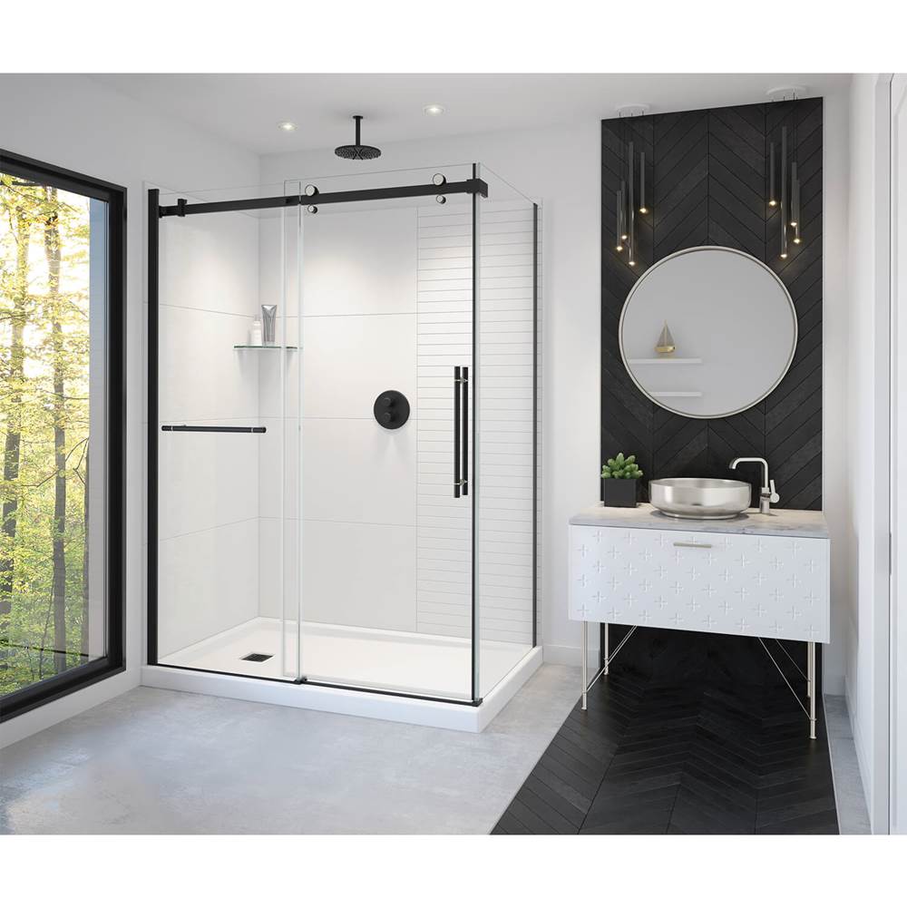 Vela 56.5-59 x 78.75 in. 8mm Sliding Shower Door with Towel Bar for Alcove Installation with Clear glass in Matte Black and Brushed Nickel