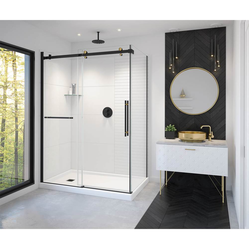 Vela 56.5-59 x 78.75 in. 8mm Sliding Shower Door with Towel Bar for Alcove Installation with Clear glass in Matte Black and Brushed Gold